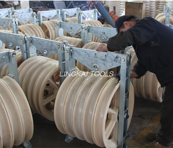 MC Nylon Wheels OPGW Wire Stringing Pulley Block na May Galvanized Steel Frame